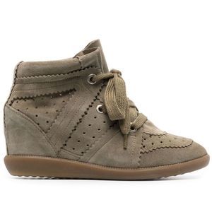 Isabel Marant Stainer Basket Shoes Womens 10 Taupe High Top Wedge Boho Sneakers